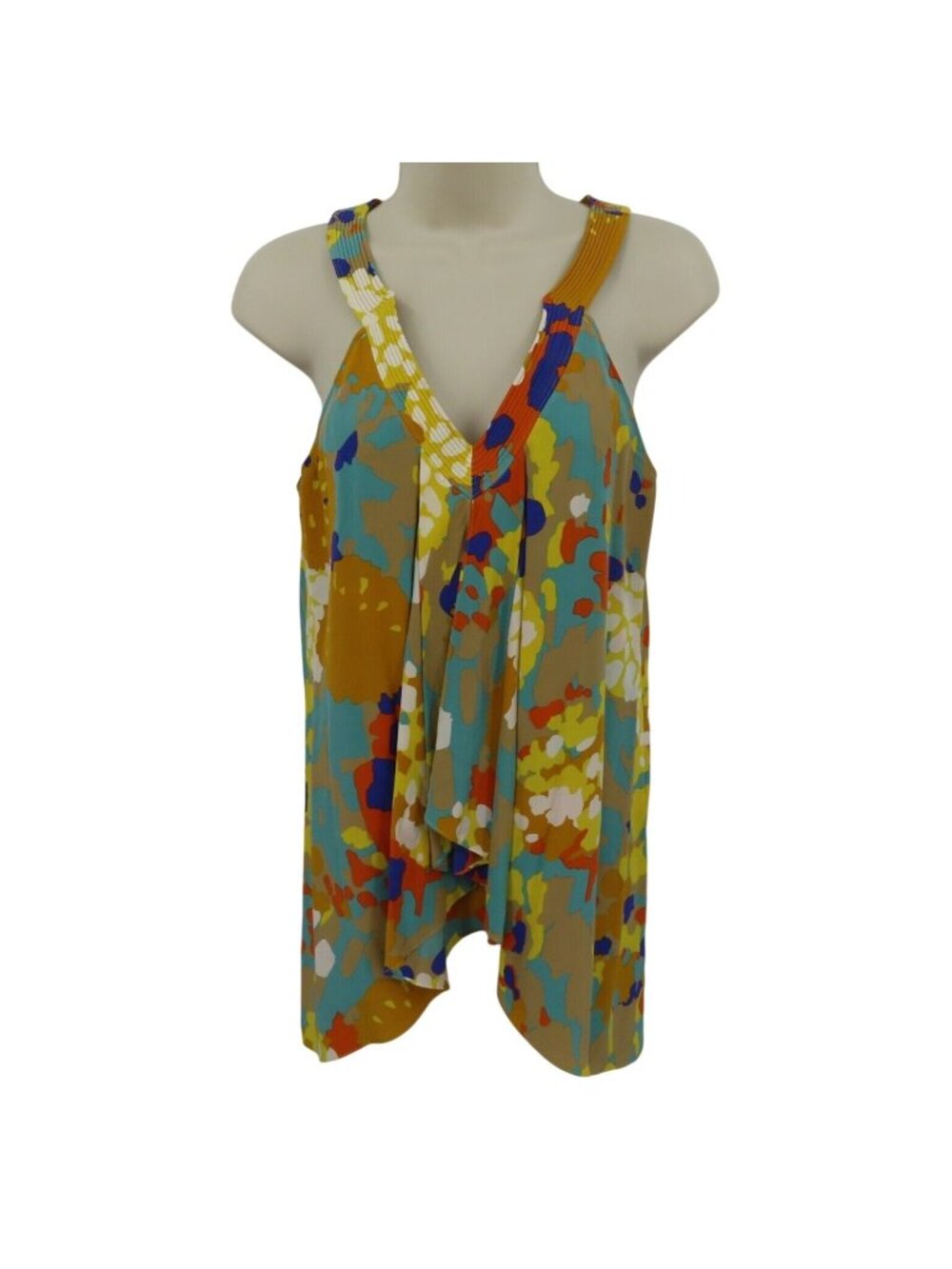 Diane von Furstenberg Women 4 Falyn Yellow Blue Multicolor Silk Tank Top Shirt